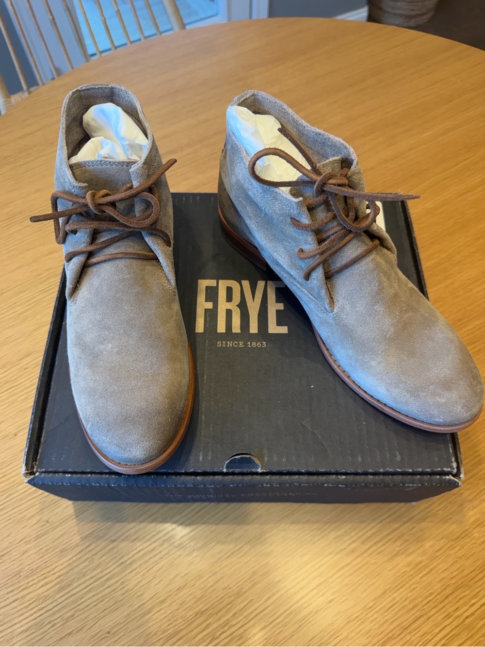 FRYE Women’s Taupe Suede Carly Chukka Boots